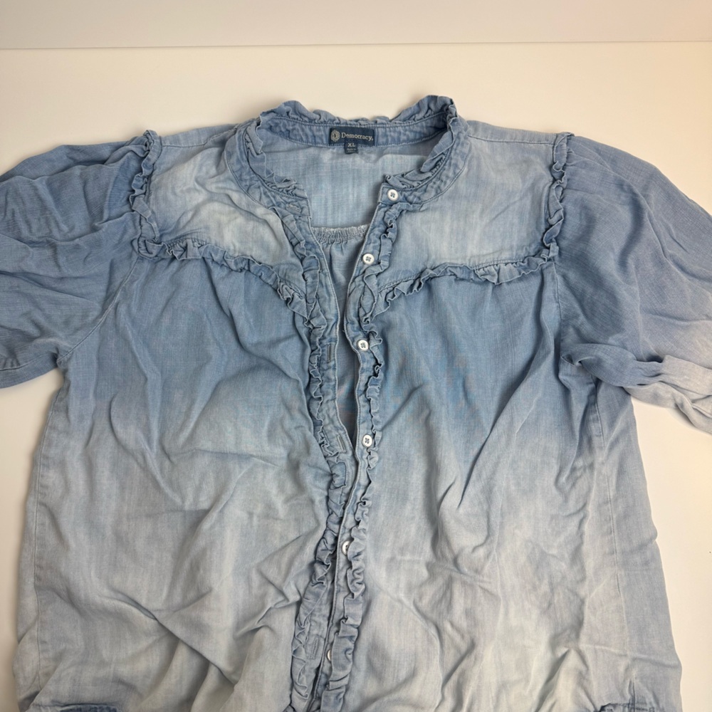 Democracy Sky Blue Ruffled Blouse